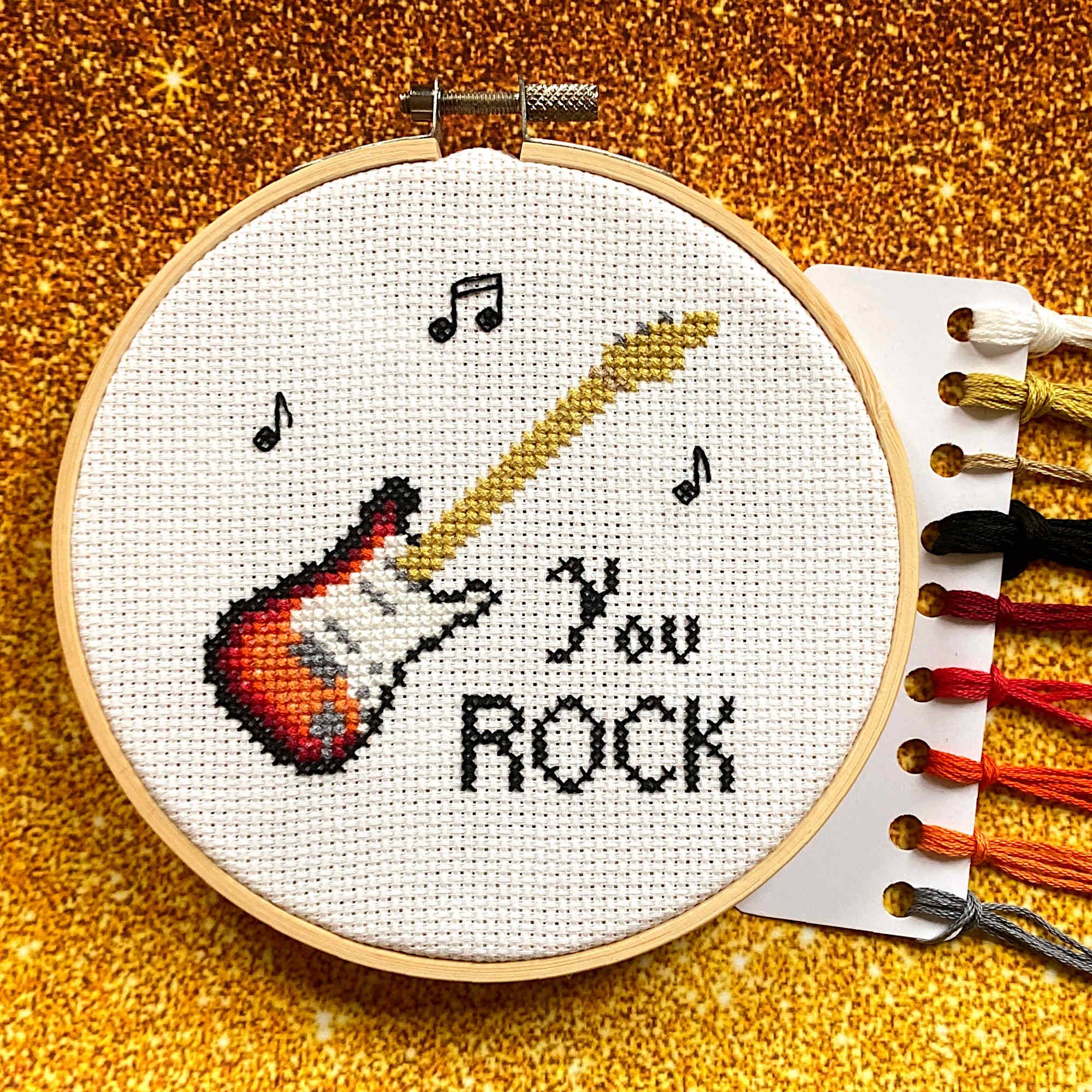 Knit Knot Krafts – wholesale Embroidery/cross-stitch supplies – 'You Rock' Guitar Cross Stitch Kit0