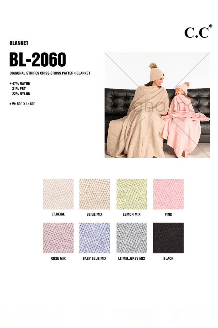 Hana - Wholesale Throw Blanket - C.C Diagonal Stripes Criss Cross Pattern Blanket9