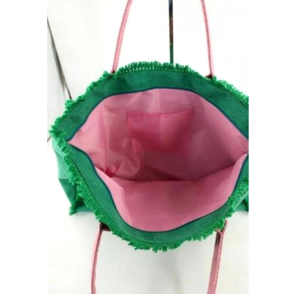 Sensibling Corp. - Venta al por mayor Bolsa de asa- Mujer - Bolso de playa de lona con flecos y mensaje bordado SUMMER13