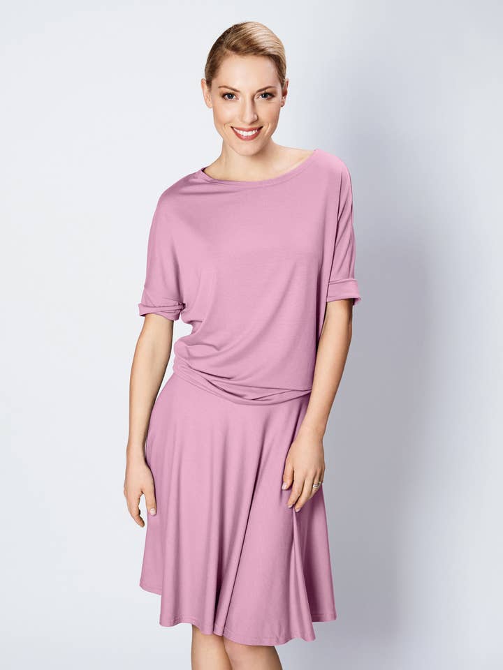 Vestido de mujer, vestido rosa, vestido holgado, vestido elegante, midi para venta al por mayor de LeMuse