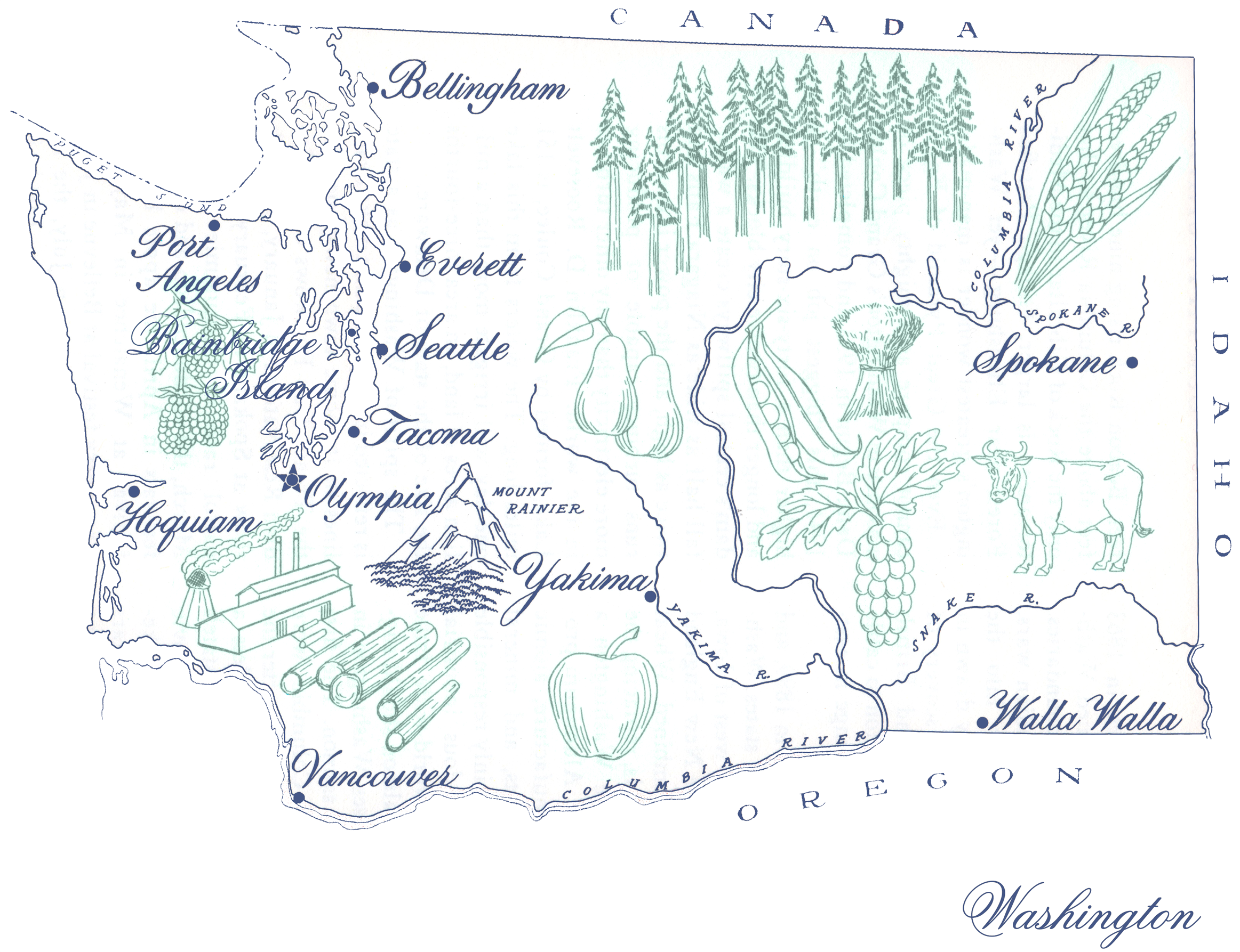 Ox Bow Decor - Wholesale Throw/Decorative Pillow - Maps/Washington State  Map , c. 1950's Pillow2