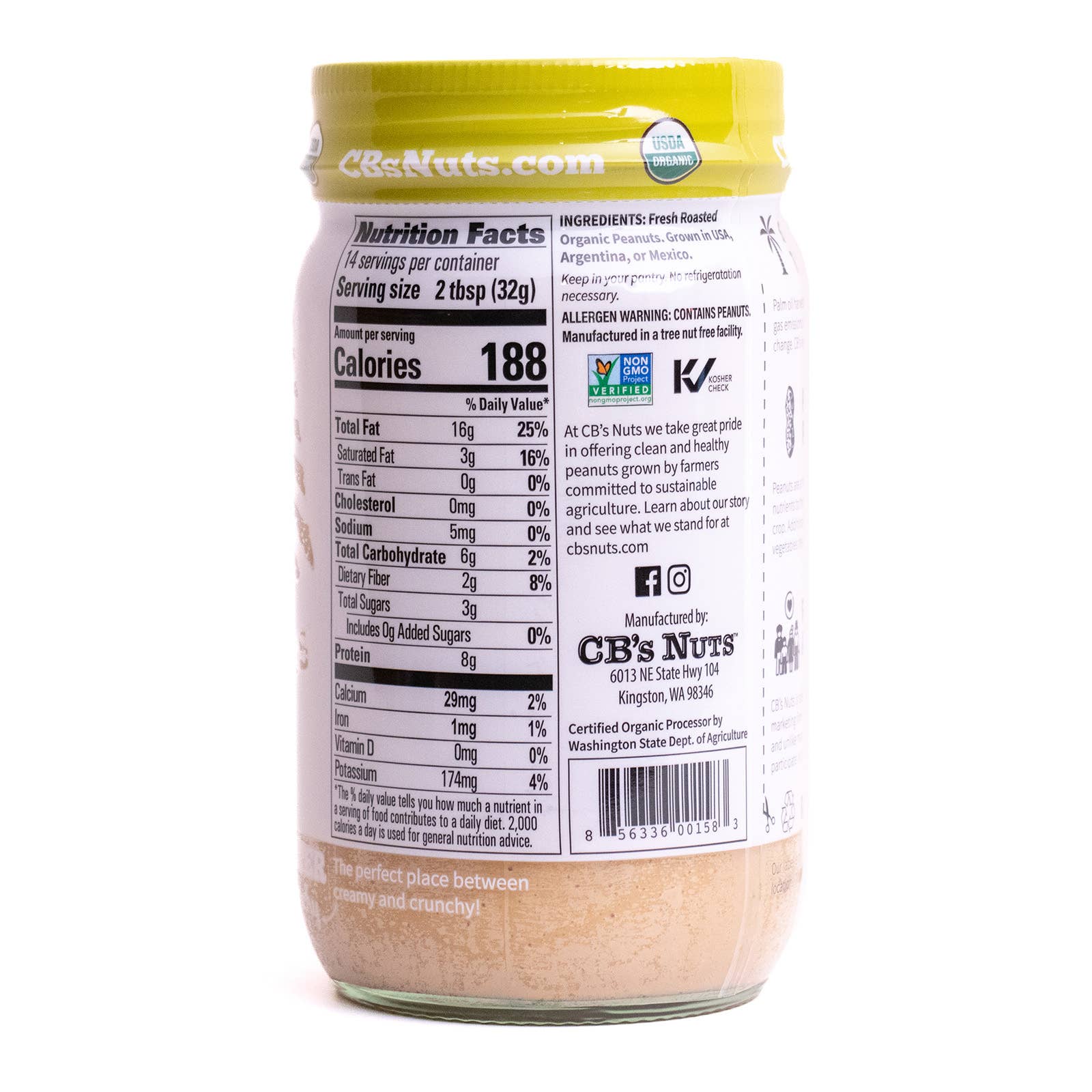 CB's Nuts - Wholesale Nut Butter - 16oz Organic Creamunchy Peanut Butter - 123
