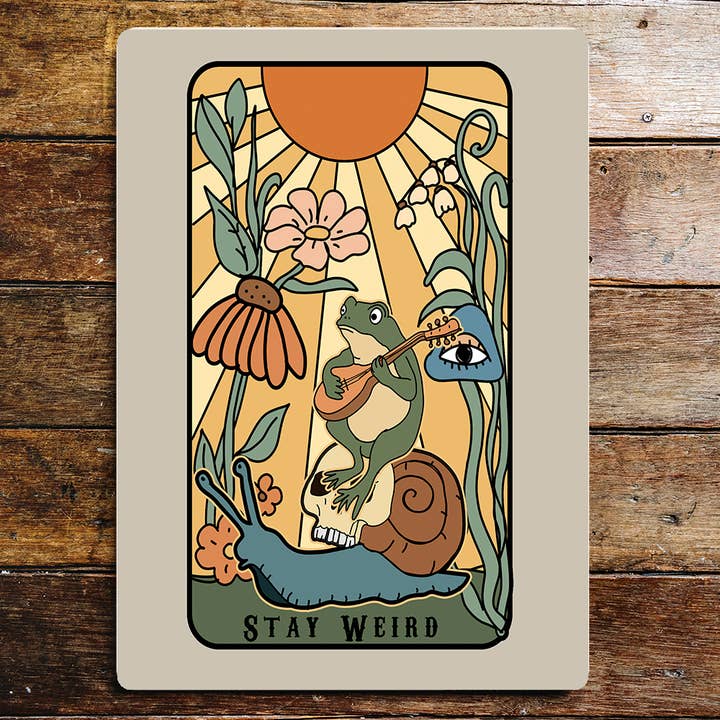 Cartão de tarot Stay Weird Rã Placa de sinal de metal por atacado de The British Metal Signs Company