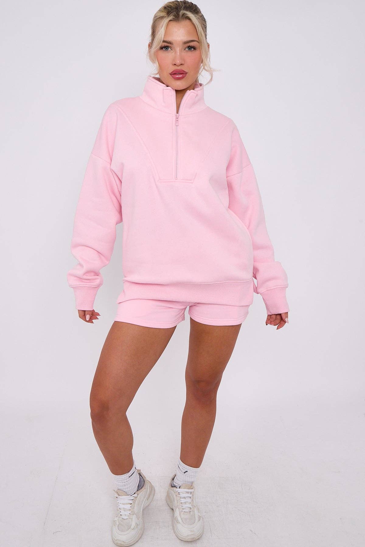 AX Labels - Wholesale Lounge Set - Women's - 1/2 Zip Top & Shorts Fleece Co-ord18