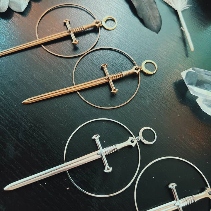 Silver Dagger Sword Hoop Earrings - Gold Sword Hoop Earrings for wholesale by Farmhouse Moon
