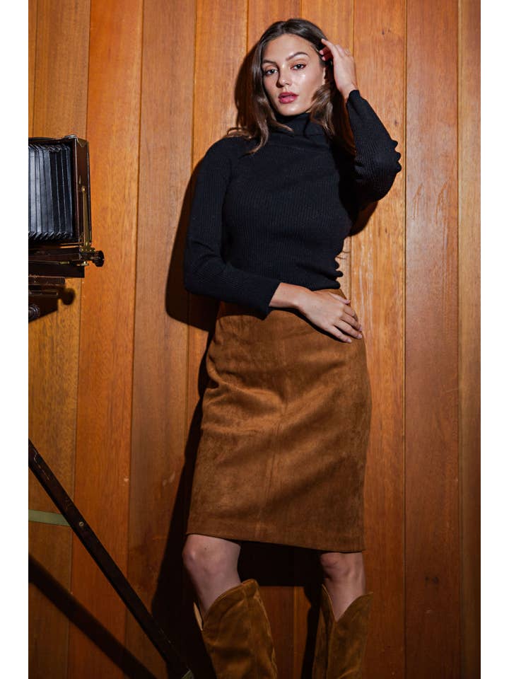 PORSHA - Wholesale Skirt - Women's - Stretch Suede Pencil Skirt4