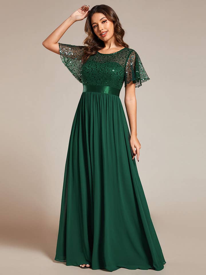 Ever-Pretty - Wholesale Gown - Women's - Round-Neck Sequin Chiffon High Waist Formal Evening Dress8