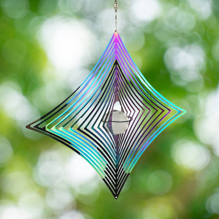 RCS Gifts - Wholesale Wind Spinner - Geometric Rainbow Diamond Spinner w/ Crystal Accent