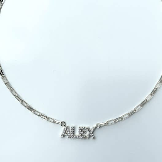 The Sis Kiss - Wholesale Pendant/Charm Necklace - Customized Crystal Nameplate Necklace with Paperclip Chain1