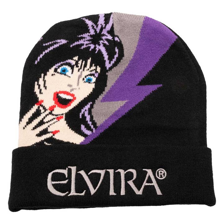 Elvira Purple Bolt Knit Beanie for wholesale by Kreepsville