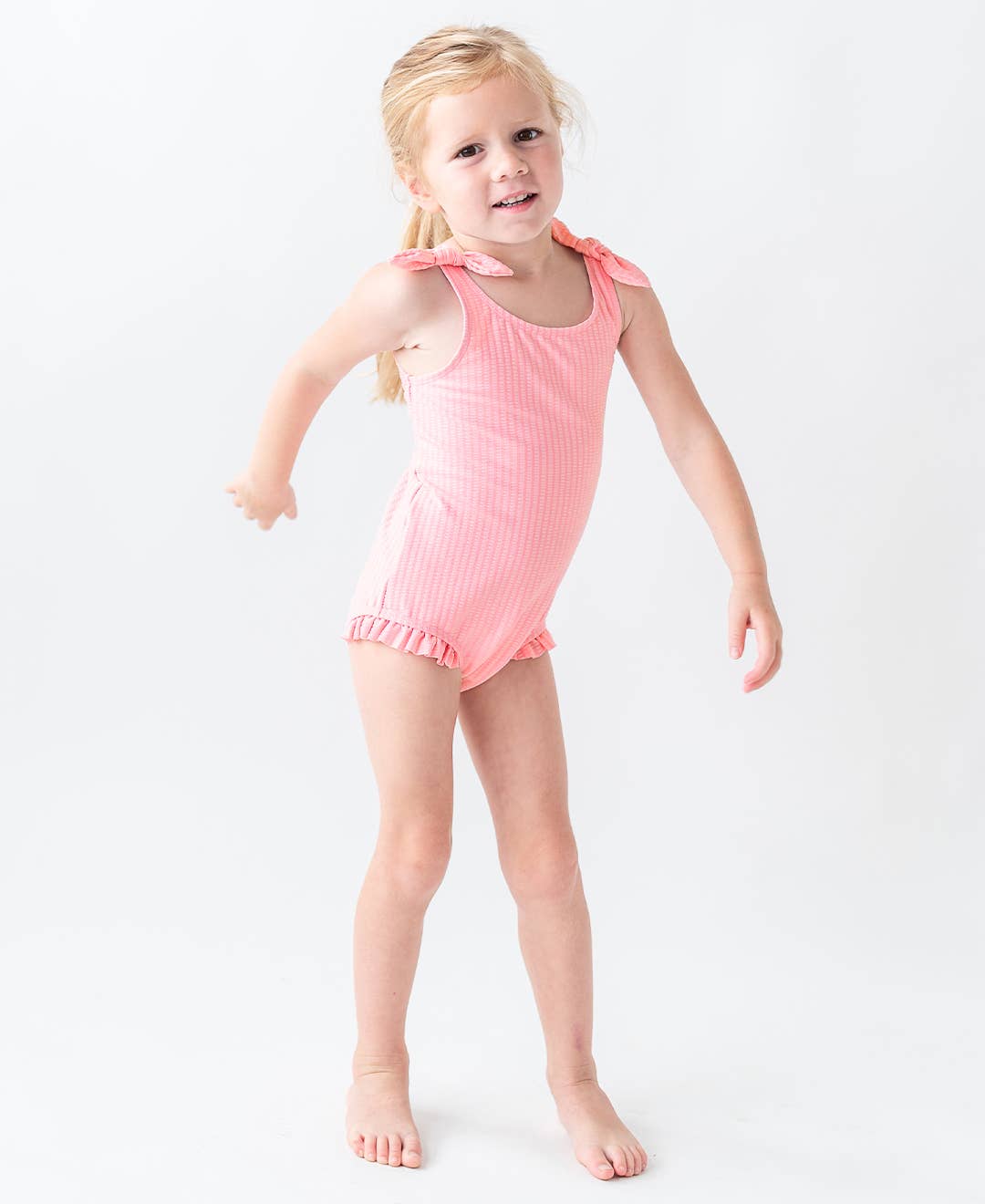 Girls Pink Tie Shoulder One Piece Swimsuit for wholesale on Faire3