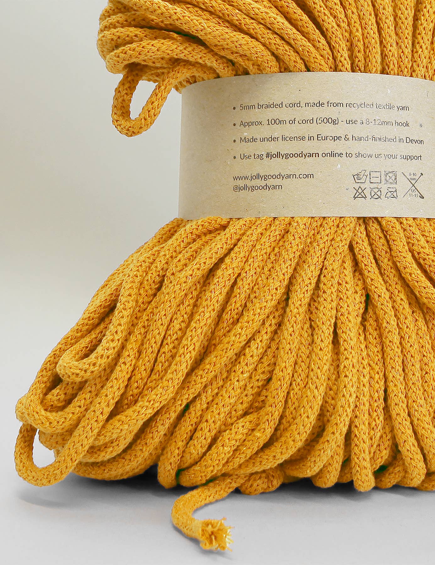 Jolly Good Yarn – wholesale Yarn – 5mm Shaldon Yellow recycled cotton macrame cord (100m)1