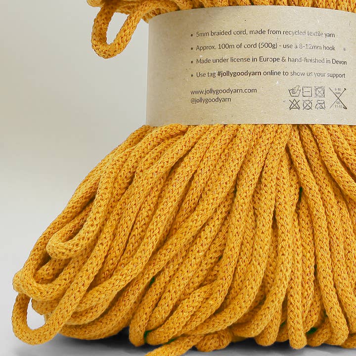 Jolly Good Yarn – wholesale Yarn – 5mm Shaldon Yellow recycled cotton macrame cord (100m)1