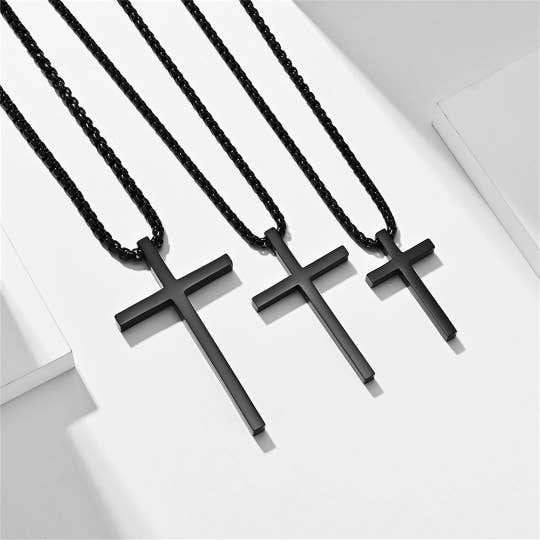 Perimade & Co. LLC - Wholesale Pendant/Charm Necklace - Mens Cross Charm Pendant Necklace in Stainless Steel