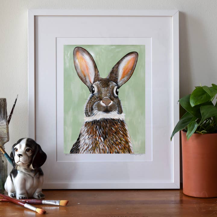 Whimsical Bunny Art Print – Animal Lover Wall Decor for wholesale by Natalie Jo Wright
