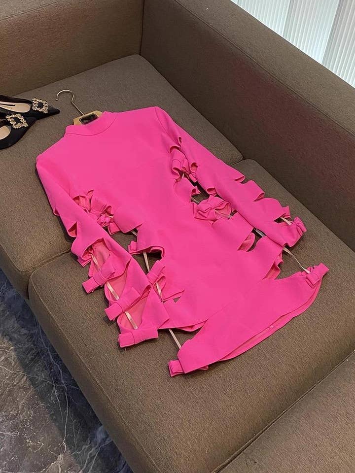 SY518Y Cutout Bow Long Sleeve Dress – Chic & Sultry Style and other Purchase Wholesale entro clothing dress. Free Returns & Net 60 Terms on Faire trending on Faire.