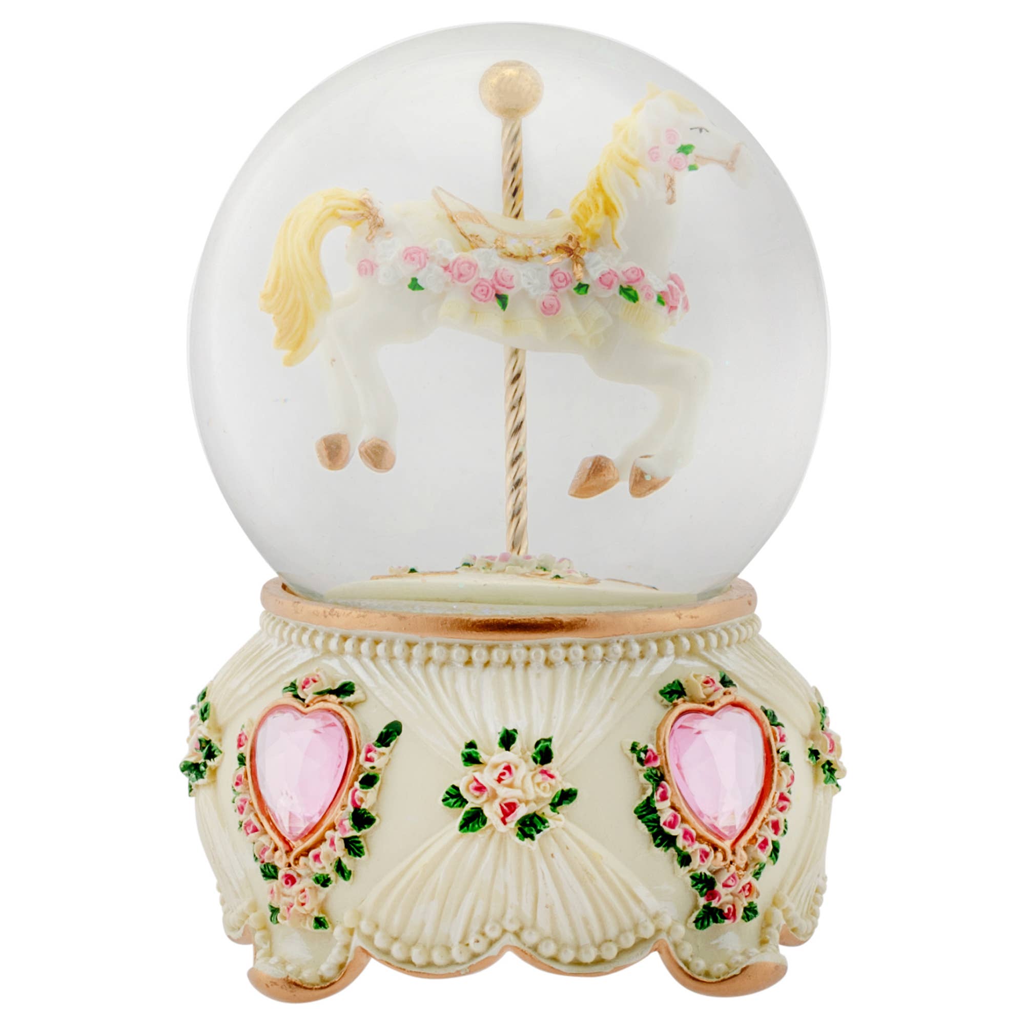 EAST AVENUE - Wholesale Snow Globe - Rose Garland Horse and Carousel 100mm Musical Snow Globe2