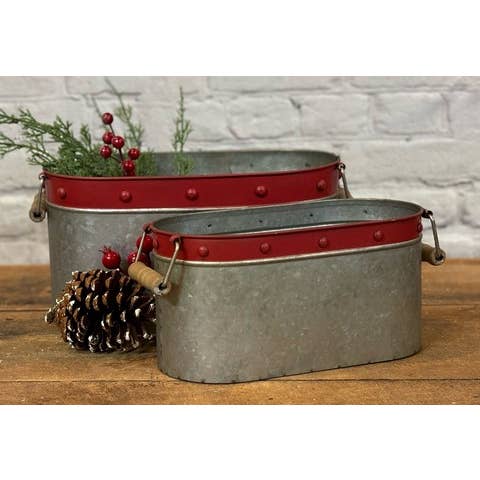 DNS Designs - Venta al por mayor Cubos/baldes - Cubos Ovalados con Borde Rojo (Juego de 2)