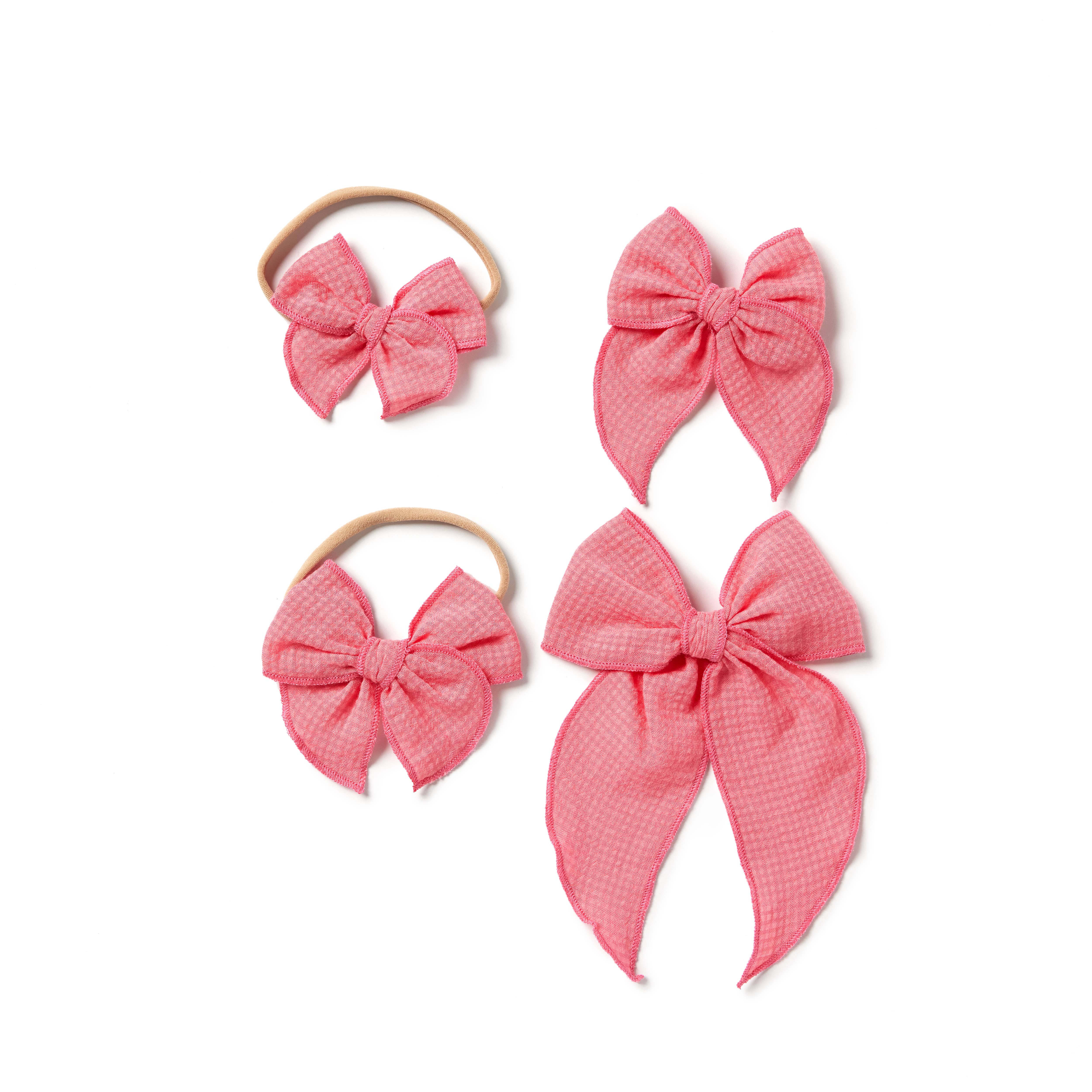 Little Poppy Co - Wholesale Hair Bow - Kids - Seersucker Check Claire Bow, Dark Pink5