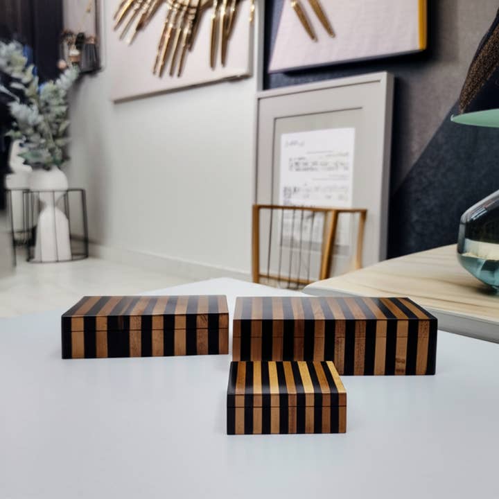 Resin Striped Decorative Boxes Set - Brown, 10/11/12 in. for wholesale by Sagebrook Home