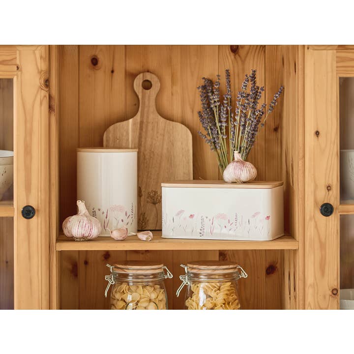 White decor Storage jar with bamboo lid "Flowers", 1400 ml for wholesale on Faire1