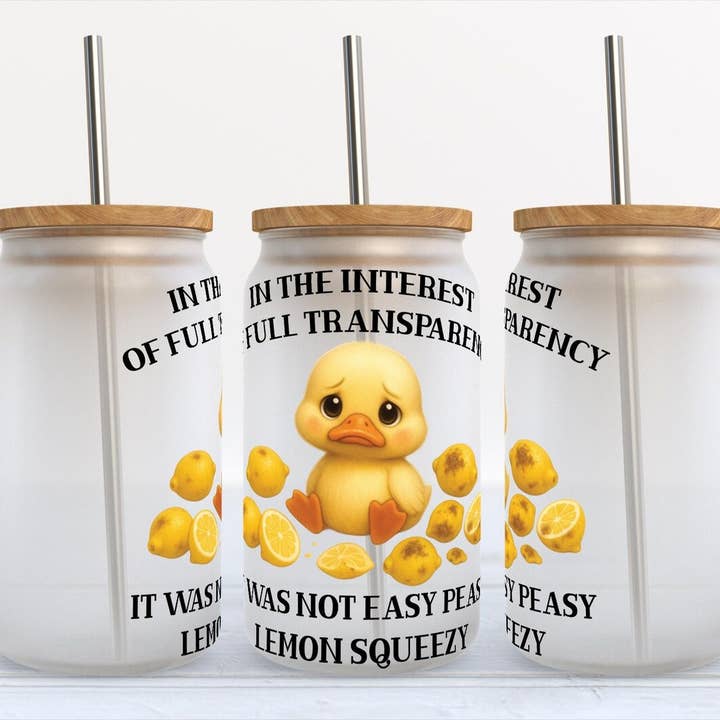Not Easy Peasy Ducks Lemons 16oz Frosted Libbey for wholesale by Kate Haven Glass Tumblers for Every Occasion