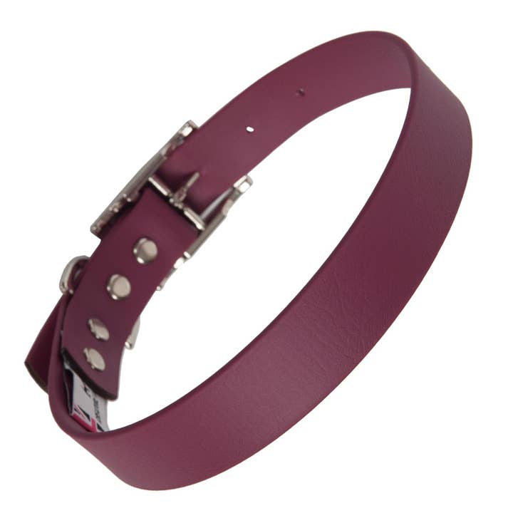 All weather biothane vegan dog collar in Burgundy. Waterproof & wipe clean. for wholesale by Creature Clothes