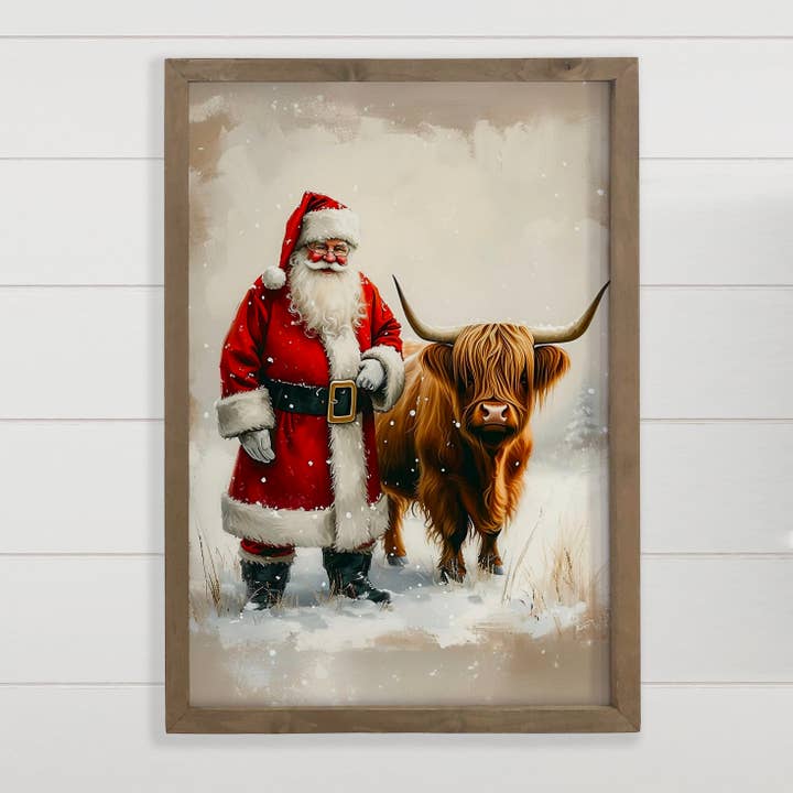 Toile Santa Claus Highland Cow - Animal de Noël pour la vente par Hangout Home
