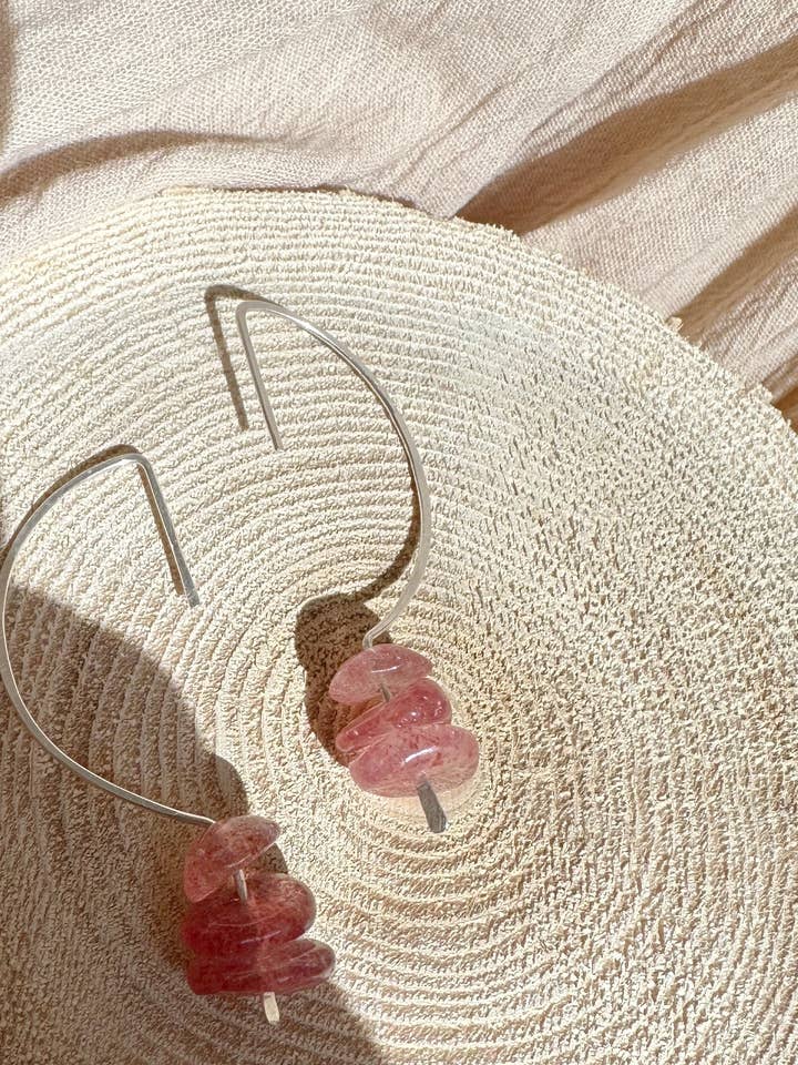 Strawberry Quartz Eclipse Earrings for wholesale by Wild Sol Jewelry