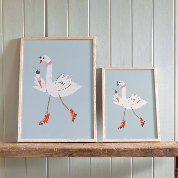 Roller Skate Swan – Art Print for wholesale by Knotty Knotty