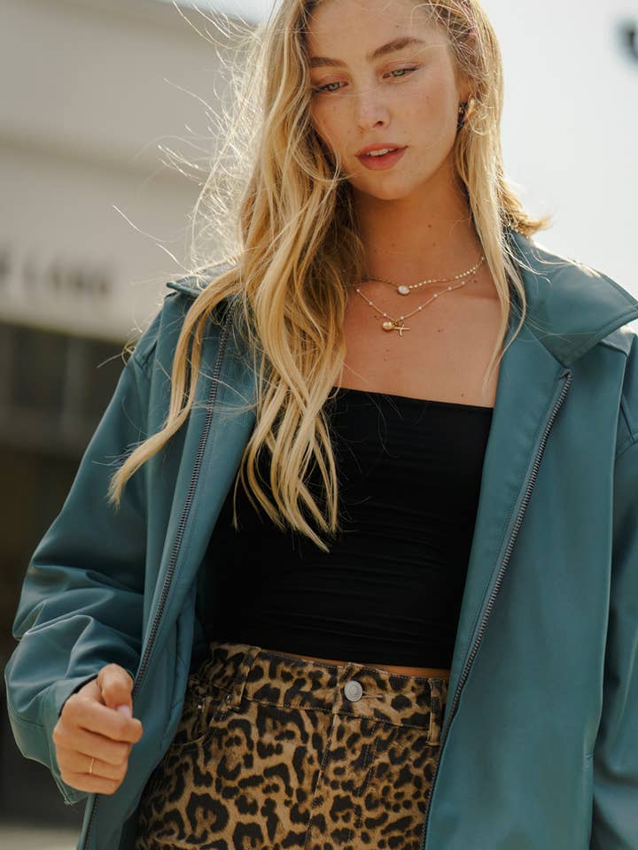 VESTE EN CUIR PU SURDIMENSIONNÉE - HJ0034 pour la vente par Hersy