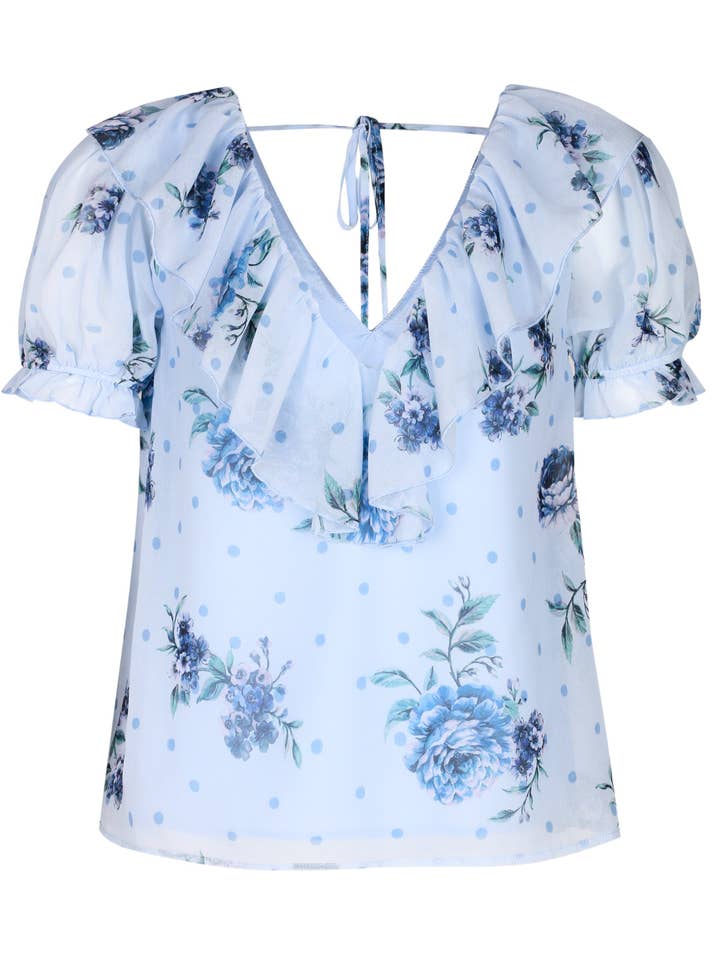 Blossom Blouse- Dusty Blue Floral for wholesale by Bellevue The Label