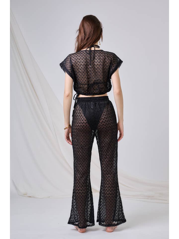 Black Transparent Bell-Bottom Beach Pants - Midnight for wholesale on Faire8
