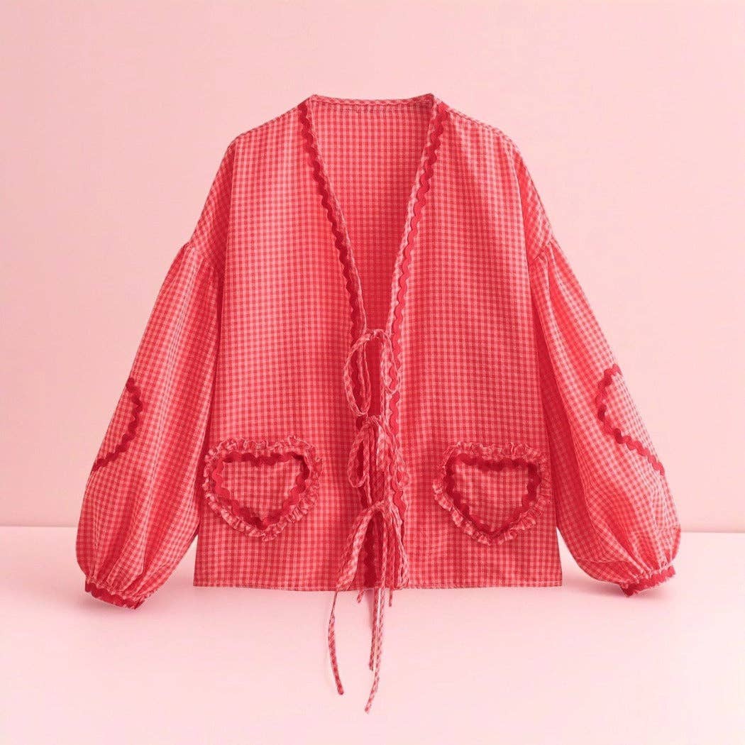 Funkyrel® Atzbranding Limited – Großhandel Strickjacke – Damen – Crosa - Übergroße karierte Love-Strickjacke - Luftige Sommer-Überwurf0