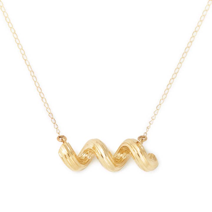 Cellentani Pasta Necklace, 14K Gold By Delicacies Jewelry - Every Purchase Helps Fight Hunger! (Foodie Gift, Food Jewelry) for wholesale by Delicacies Jewelry