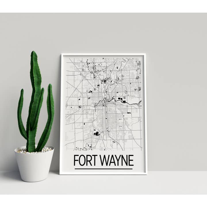 Impresión de mapa de Fort Wayne, 28 x 35,5 cm, estilo Art Deco para venta al por mayor de ILIKEMAPS