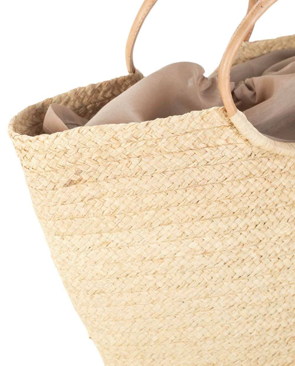 Kbas - Wholesale Top Handle Bag - Women's - NATURAL RAFFIA BAG, LEATHER HANDLES, DRAWSTRING CLOSURE, NATURAL1
