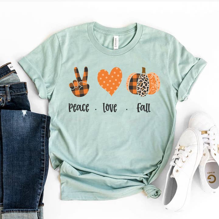 Peace Love Fall T-shirt - Bella Canvas for wholesale by Printliss