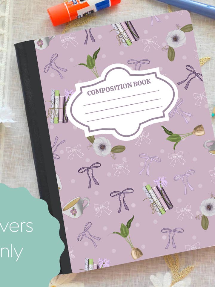 Lilac Books & Tea-Composition Notebook Cover for wholesale by Oily Graphic Creations