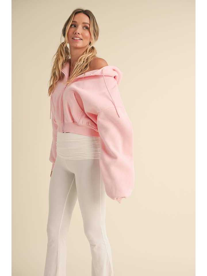 KIMBERLY C - Wholesale Hoodie - Women's - Cozy Fleece Oversized Crop Full Zip Hoodie