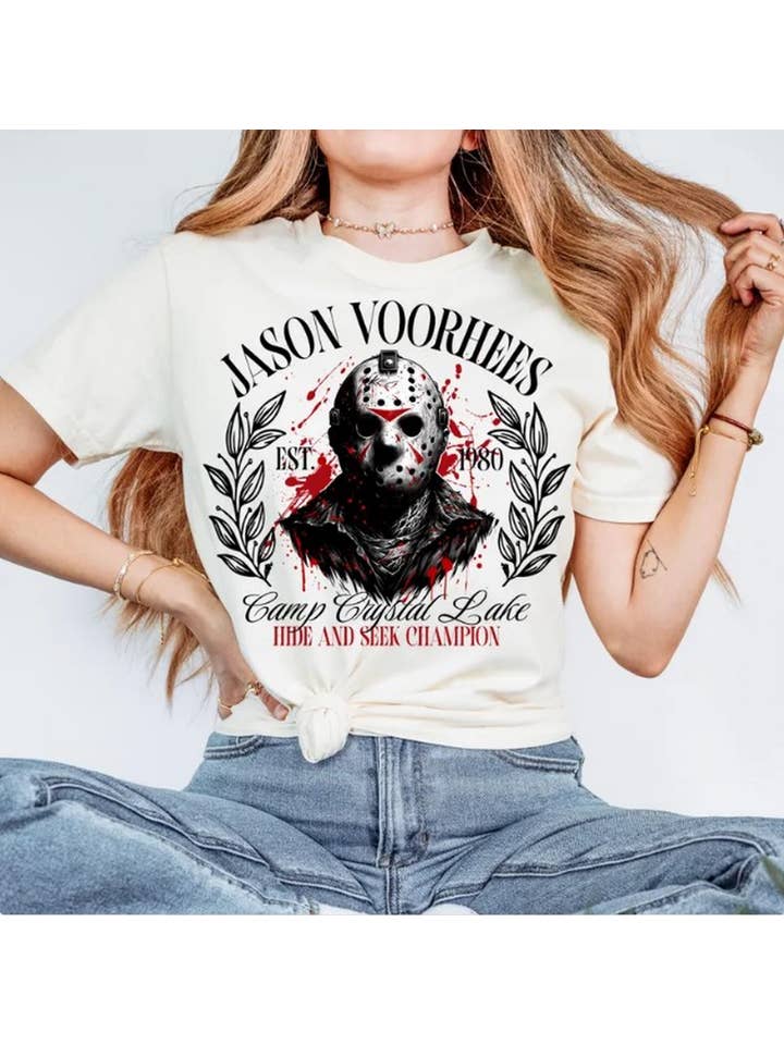 Black Jason Voorhees Shirt, Horror Movie Shirt, Friday The 13th Ts for wholesale on Faire