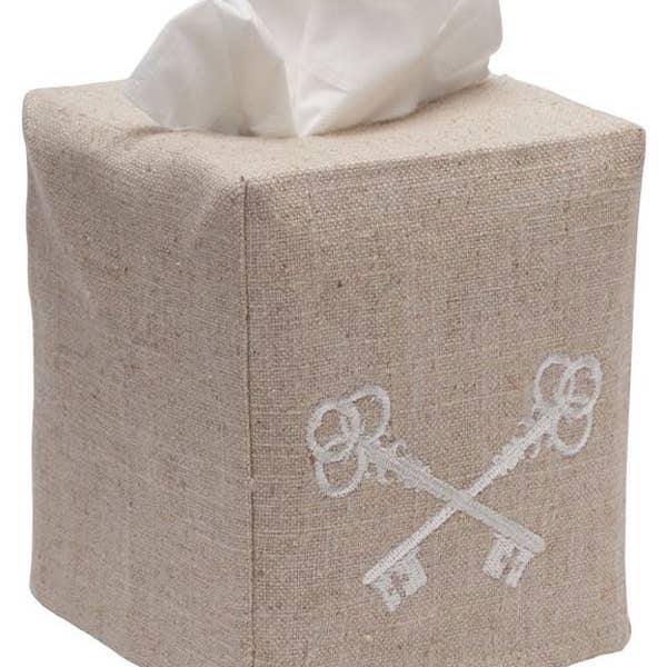 Jacaranda Living - Wholesale Tissue Box - Tissue Box Cover, Natural Linen, Embroidered