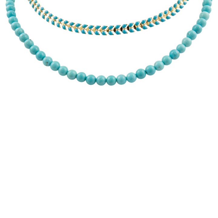 Collier Chevron Doré à Couches de Magnésite Turquoise Bleue pour la vente par Barse Jewelry