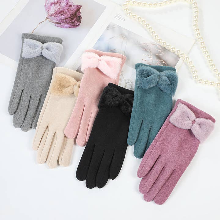 Women's winter gloves fleece-lined bow gloves for wholesale by Little Trendy