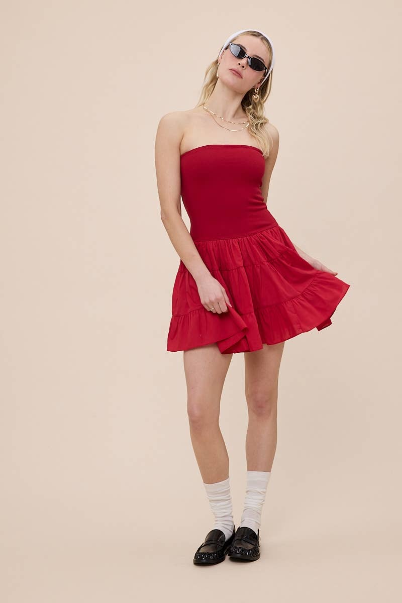 Sky to Moon - Wholesale Dress - Women's - SOLID COLOR DROP-WAIST TIERED TUBE MINI DRESS26