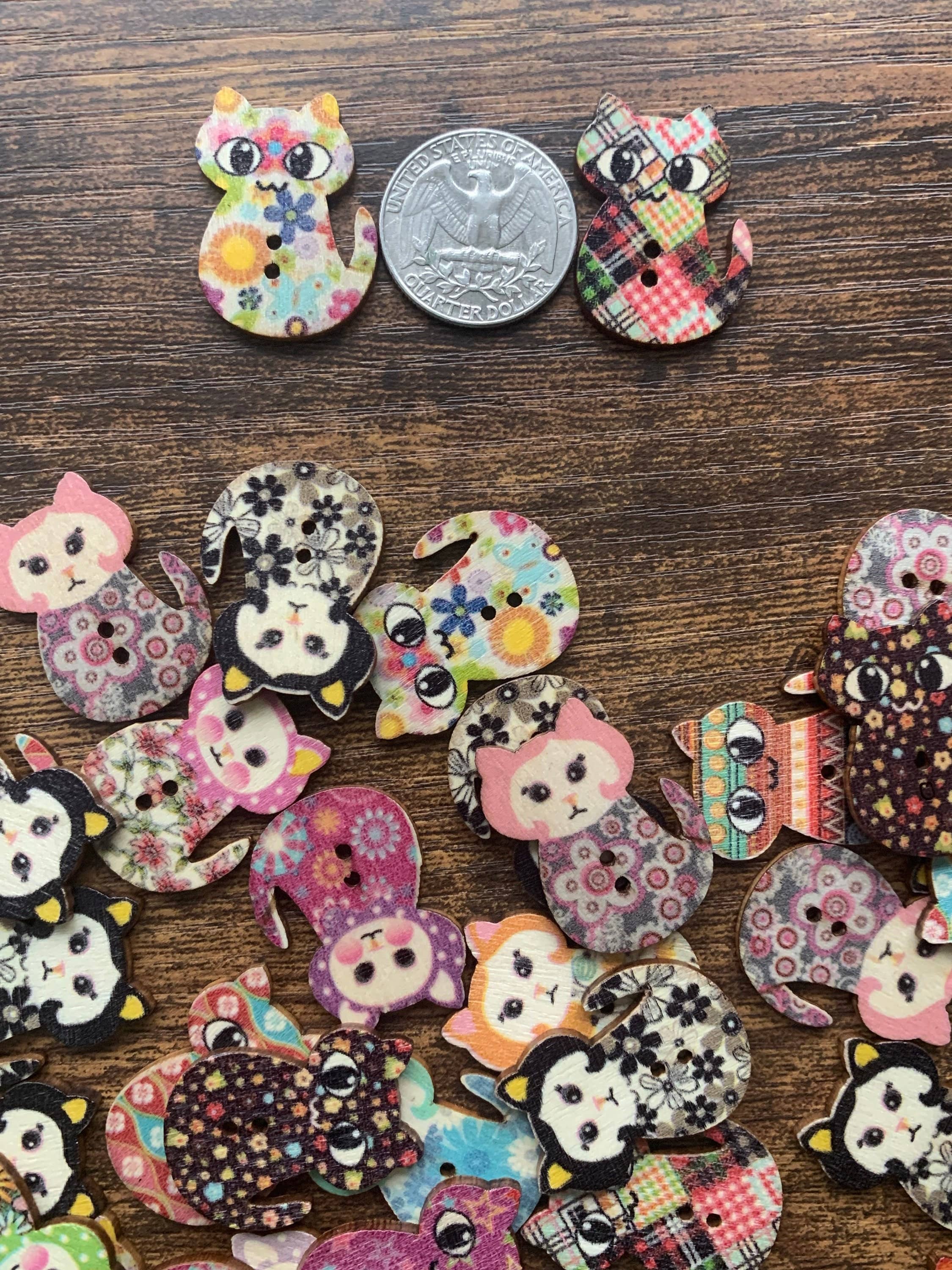 Magnifique Hearts - Wholesale Sewing Button/Snap - Wooden Cat Buttons, 1.2 Inch, Cat Buttons, Assorted Styles,3