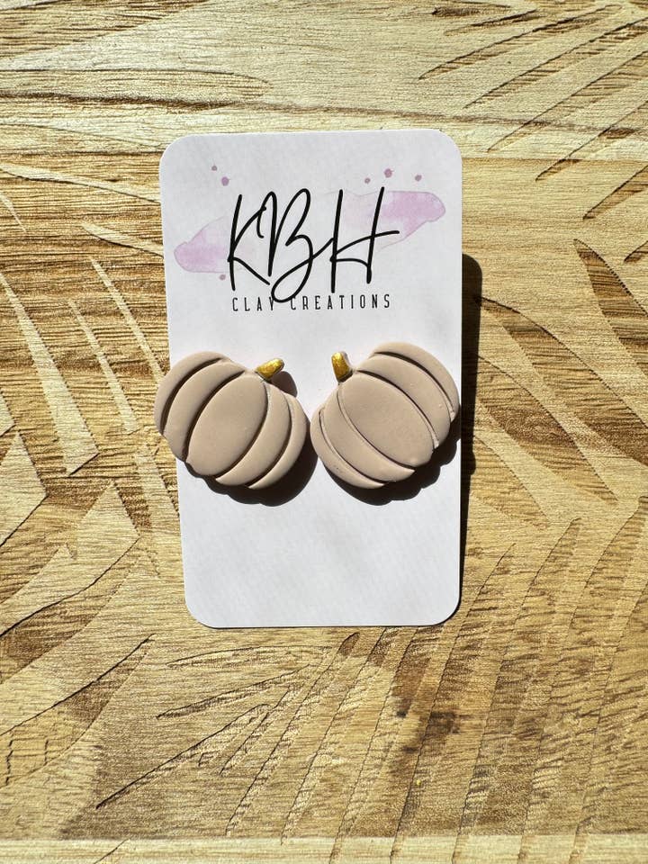 Beige Pumpkin Stud Clay Earrings for wholesale by KBH CREATIONS
