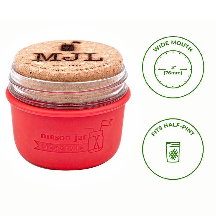 Mason Jar Lifestyle – wholesale Drink huggers & koozies – Silicone Sleeve for Wide Mouth Half Pint 8oz Mason Jars