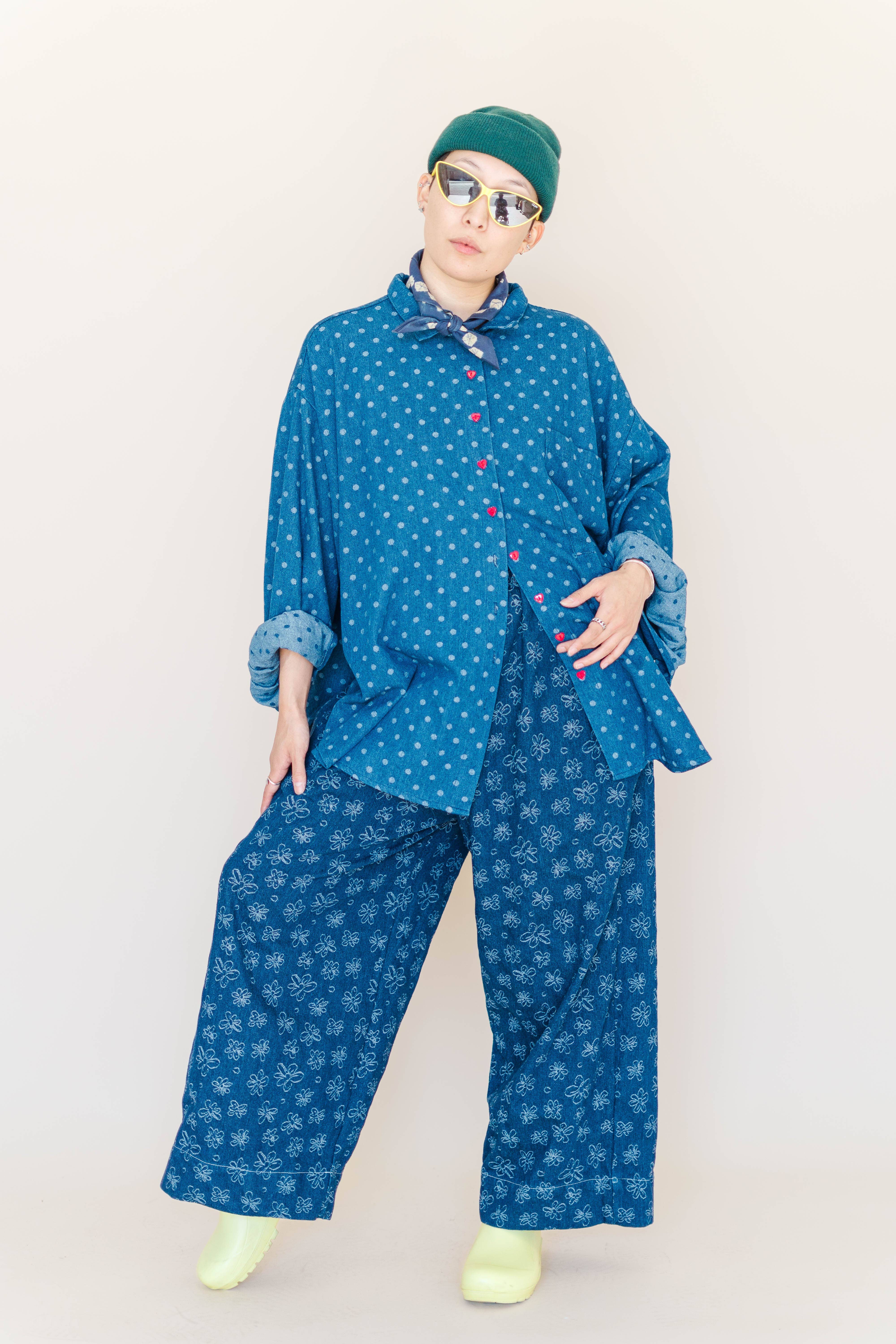 Nettle Studios - Wholesale Button Down Shirt - Women's - Size Inclusive Plus Size Polka Dot Denim Button Up Shirt12