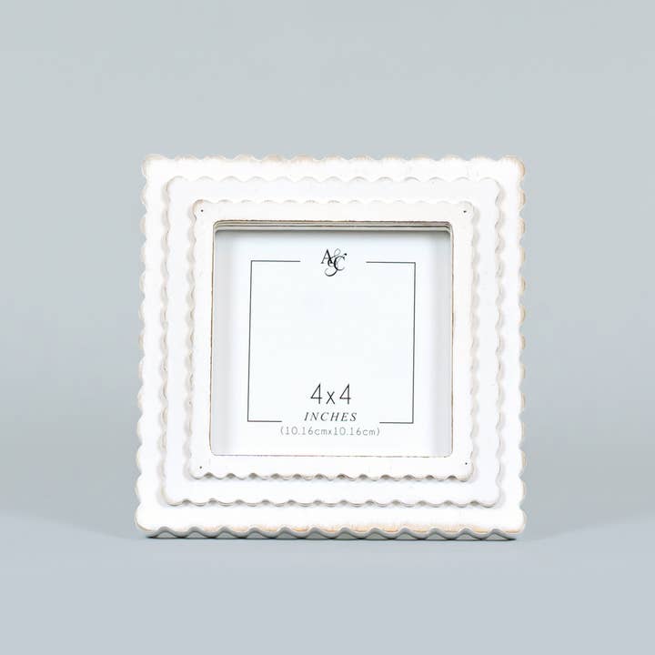 Adams & Co. - Wholesale Picture Frame - 11846 - 6x6x1 wood photo frame (SCALLOP) wh (4x4) pic